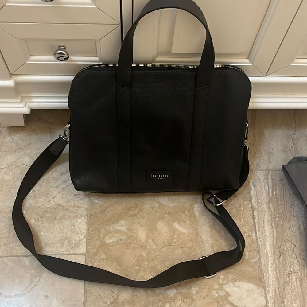 Ted Baker laptop bag with shoulder strap in navy blue leather